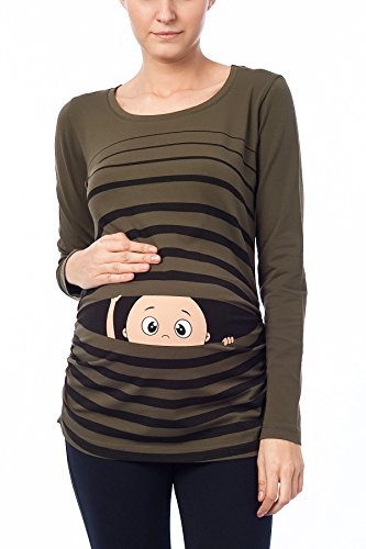 Ropa premamá Divertida y Adorable, Camiseta con Estampado, Regalo Durante el Embarazo - Manga Larga (Caqui, Medium)