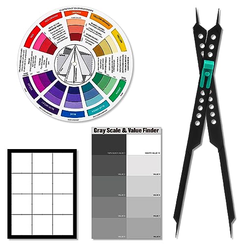 Rueda Buscadora de Colores para Artistas, Herramienta de Dibujo Divisor Proporcional Visor de 3 x 4 Pulgadas Buscador de Valor de Escala de Grises Kit de Herramientas de Dibujo de Bolsillo