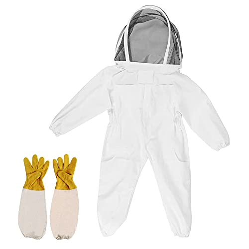 RXYNLL - Ropa de apicultura con guantes para niños - Algodón de manga larga - Protección del niño - Suministros de apicultura (M, blanco)