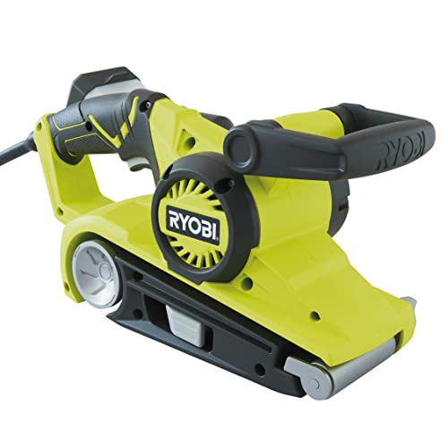 RYOBI Oferta Lijadora de Banda 800W con Cable, Ancho 76mm, Velocidad Giro 330m/min - Doble Empuñadura SoftGrip Ajustable, Succión Ciclónica, Luz de Seguridad Encendido - Incluye 3 Bandas - EBS800