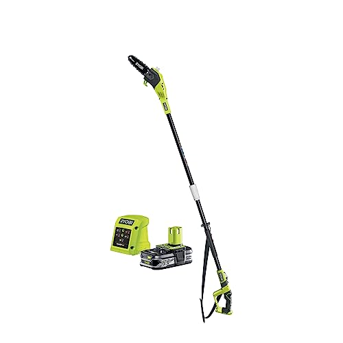 RYOBI - Podadora Eléctrica de Pértiga Sin Cable 18V ONE+ - Máquina de Podar con Tubo de Extensión - Bomba de Aceite Automática - Buena Autonomía - 1 Batería 1,5Ah, Cargador 1,5A y Accesorios Incluidos