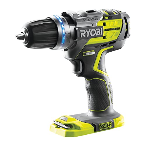 RYOBI - Taladro Atornillador Percutor Brushless 18V ONE+ - Portabrocas Metal 13mm, Portapuntas, Mango GripZone - Par 60Nm, V1 440 - V2 1700 rpm - sin Batería ni Cargador - R18PDBL-0