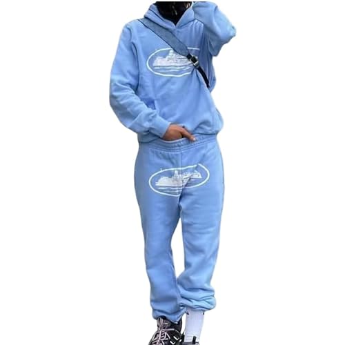 SADWF Corteiz Chándal For Hombre, Chándal, Traje Deportivo, Sudadera Con Capucha De 2 Piezas, Pantalones Deportivos, Sudadera Con Capucha, Pantalones Informales Con Capucha (Color : Blue, Size : S)