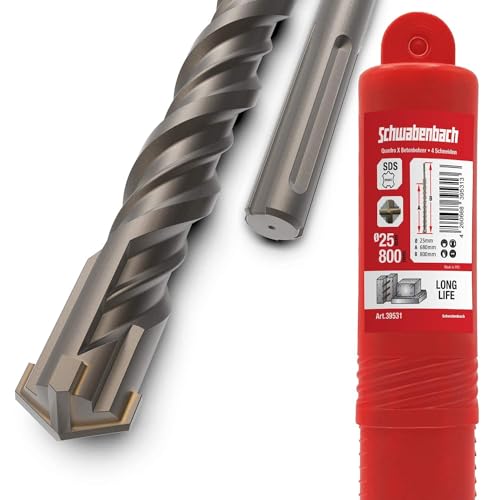 SCHWABENBACH ® SDS Max Drill 25mm x 800 - Taladro para hormigón - Perforación precisa y rápida en hormigón - con punta de carburo - Taladro para mampostería largo