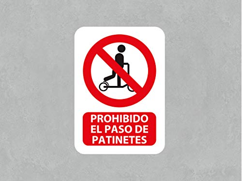 Señal de Prohibido el Paso de Patinetes | Medida 14,85x21cm | Señaletica en Material PVC 3 mm | Duradera y Económica