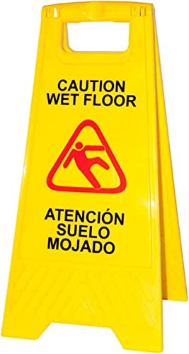Señal de suelo mojado en castellano e inglés 61.5 x 29 cm, cartel plegable señalización advertencia pavimento mojado amarillo para empresas y grandes superficies