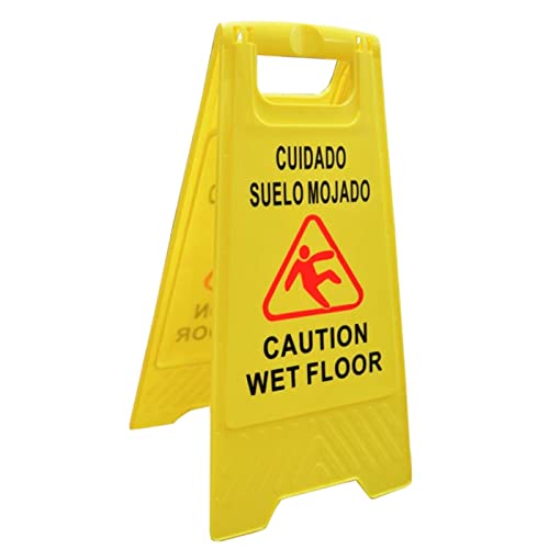 Señal de suelo mojado en castellano e inglés 61.5 x 29 cm, cartel plegable señalización advertencia pavimento mojado amarillo para empresas y grandes superficies