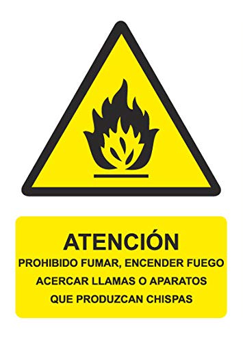 Seribas Señal Atención Prohibido Fumar, Encender Fuego, etc, Cartel de PVC 0,7 mm A4 21 x 30 cm Tinta y Material Resistente Interiores y Exteriores