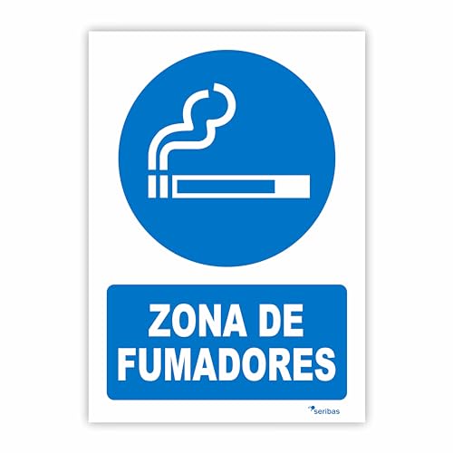 Seribas Señal Zona de Fumadores, Cartel de PVC 0,7 mm A4 21 x 30 cm Tinta y Material Resistente Interiores y Exteriores