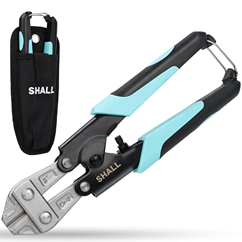 SHALL Mini cortadores de pernos, cortadores de alambre de alta resistencia de 210 mm/8", bloqueo de seguridad, palanca más eficiente con apertura ajustable, riñonera incluida