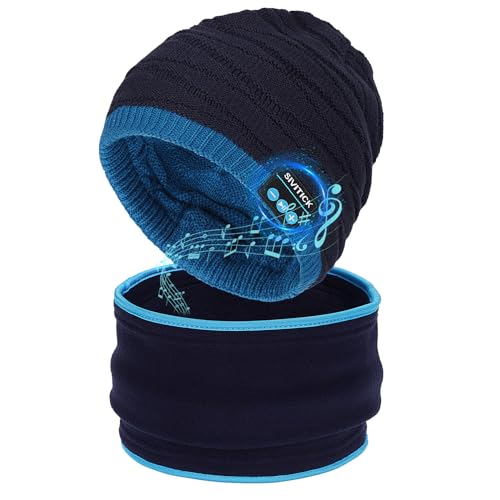 SIVITICK Gorro Bluetooth Regalos Originales para Hombres y Mujeres Gorro de Invierno con Calentador de Cuello Auriculares Inalámbricos Beanie Música Bluetooth 5.0 Manos Libres