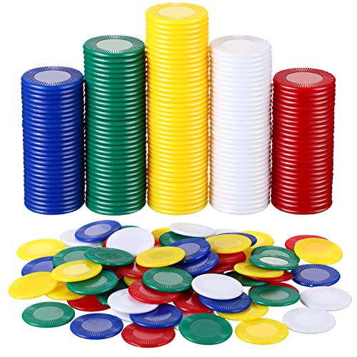 Skylety 1000 Fichas de Póquer de Juego de Plástico Tarjeta de Contador de 5 Colores para Niños Fichas en Blanco de Juego de Bingo Aprender Matematicas Contar Jugando Juego, 0,86 Pulgadas