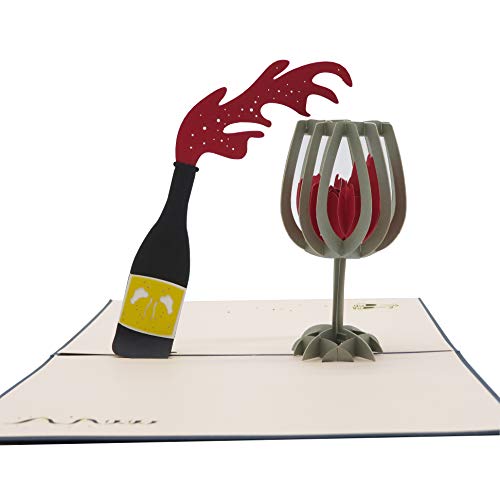 Smiling Art Tarjetas de felicitación en 3D, incluye sobre y funda protectora, hechas a mano, tarjeta de regalo para cupones, tarjeta de invitación, tarjeta de cumpleaños (vino)