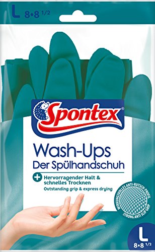 Spontex MAPA - Vajilla especial, guantes antideslizantes de látex y nitrilo para el hogar, interior de algodón, secado rápido, talla L - 8/8.5