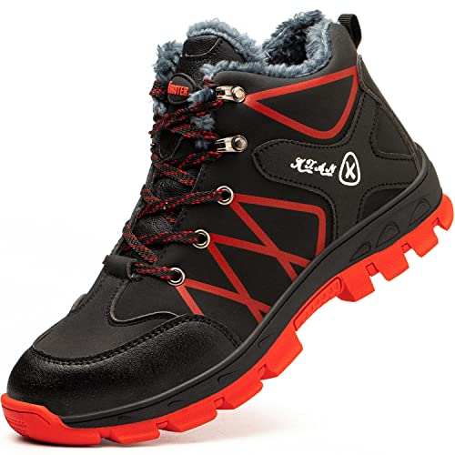 SROTER Mujer Hombre Invierno Botas de Seguridad Trabajo Zapatillas con Puntera de Acero Impermeables Botas de Nieve Zapatos de Trabajo Entrenador Unisex Zapatillas de Senderismo Rojo 45 EU