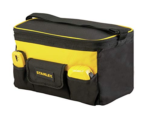 STANLEY STST1-73615 Bolsa Profunda para herramientas, Tapa plana (14"/ 34 cm), Múltiples bolsillos, Poliéster, Color Negro Y Amarillo