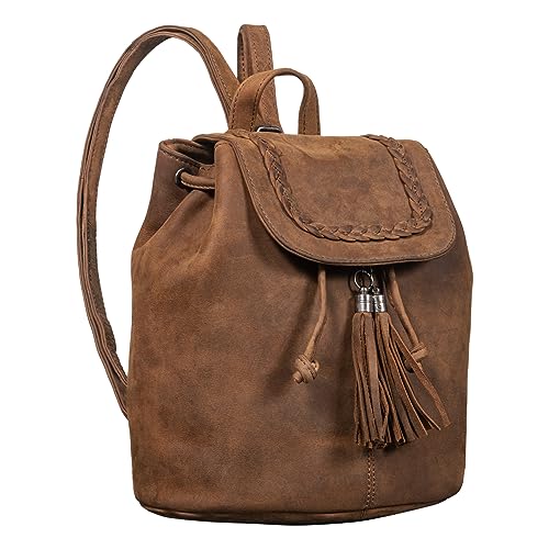 STILORD 'Enisa' Mochila Mujer Casual de Cuero Pequeña Daypack Backpack Vintage Bandolera Bolso de Mano Mochila de Día para Trabajo Salir de Auténtica Piel, Color:tarragona - marrón