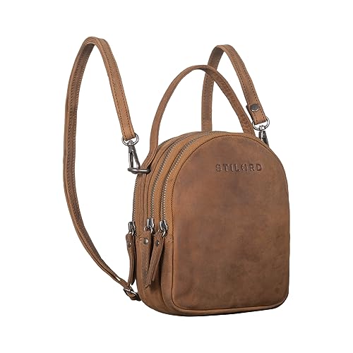STILORD 'Stacy' Bolso Mochila Mujer Pequeño Vintage Mini Daypack Pequeña Bolsa de Mano Bandolera para Diario Salir o Trabajo de Auténtica Piel, Color:tarragona - marrón