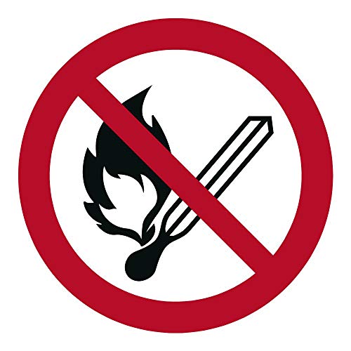 STROBO 5 pegatinas de Prohibido hacer fuego, usar fuentes de luz desprotegidas, 9,5 x 9,5 cm, señales de advertencia con protección UV, para exterior e interior