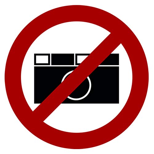 STROBO 5 pegatinas de prohibido tomar fotografías, 9,5 x 9,5 cm, señales de advertencia con protección UV para exteriores e interiores