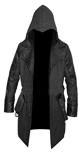 Suiting Style Gabardina de lana negra con capucha para hombre, disfraz de Jacob Frye AC