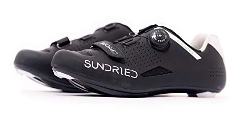 SUNDRIED Hombres Pro Zapatos Bici del Camino de Uso con Grapas del MTB, Spin Cycle, Cubierta equitación Ciclismo de Carretera (UK7, Negro)