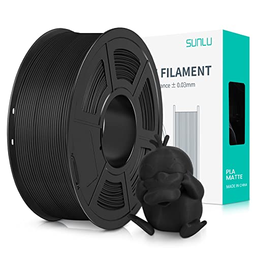 SUNLU Filamento PLA mate de 1,75 mm, color negro, filamento para impresora 3D con superficie mate, filamento Neatly Wound, fácil de usar, bobina de 1 kg (2,2 libras), filamento PLA para impresora 3D
