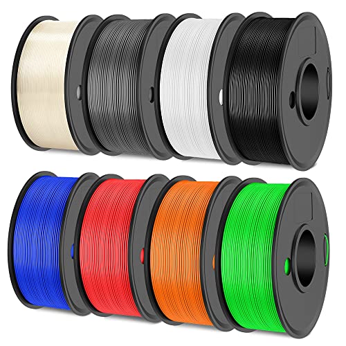 SUNLU PLA+ Filamento Multicolor 1.75mm Bundle, 2kg, 8 Rollos 0.25kg Bobina,8 Colores 250g,Negro+Blanco+Gris+Transparente+Rojo+Azul+Verde+Naranja