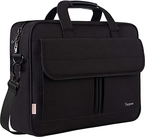 Taygeer Bolsa para portátil de 15,6 Pulgadas, Impermeable, Ligera, con Correa Ajustable para el Hombro y múltiples Compartimentos Unisex para Viajes, Negocios, Escuela, Negro