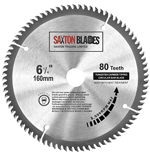 TCT16080T Saxton TCT - Hoja de sierra circular para madera (160 mm x 80 dientes, para Festool TS55, Bosch, Makita, Dewalt)