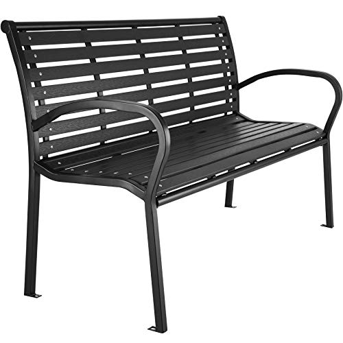 TecTake 403213 Banco de Jardín, Estructura Robusta de Acero Lacado, Ideal para Patio Jardín Porche, Negro,126x62x81,5cm