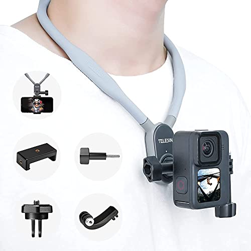 TELESIN Soporte Magnético Selfies de Cuello con Clip para Teléfono y Montaje Vertical, Collar de Vlog de Video Manos Libres, Correa de Cuello, para GoPro MAX Hero Insta360 dji Action iPhone Android