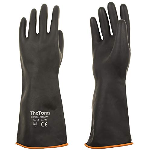 ThxToms Guantes de Goma Resistentes a Productos Químicos, Guantes de Látex Duraderos, Resistentes a ácidos Fuertes, Lejías y Aceite, Negro, 14"