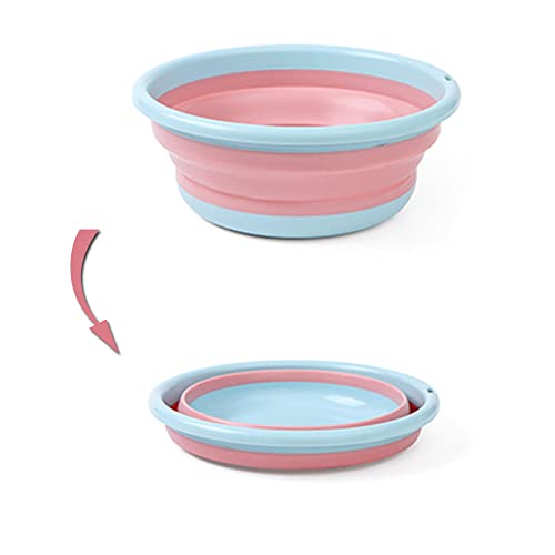 Tina Plegable para Platos Lavabo Portátil, Tina de plástico de Ahorro de Epacio de Color Rosa y Azul-M