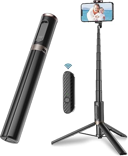 TONEOF 152cm Palo Selfie Tripode para Movil，tripode movil Extensible Rotacion Trípode Teléfono Flexible con Inalámbrico con Control Remoto,Compatible con iPhone y Android Teléfono-Negro