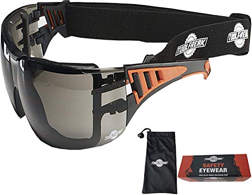 ToolFreak Rip Out Gafas de Sol y de Seguridad para Trabajo y Deporte, Cristales Ahumados Tintados Antideslumbrantes, Cabeza y Bolsa de Transporte