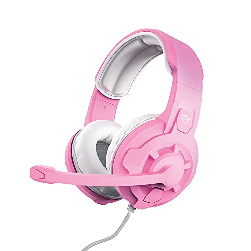 Trust Gaming GXT 411P Radius Auriculares Gaming Multiplataforma para PC, PS5, PS4, Xbox, Nintendo Switch, Mobile, Over Ear, Jack de 3.5 mm, Control de Volumen, Micrófono Ajustable - Rosado