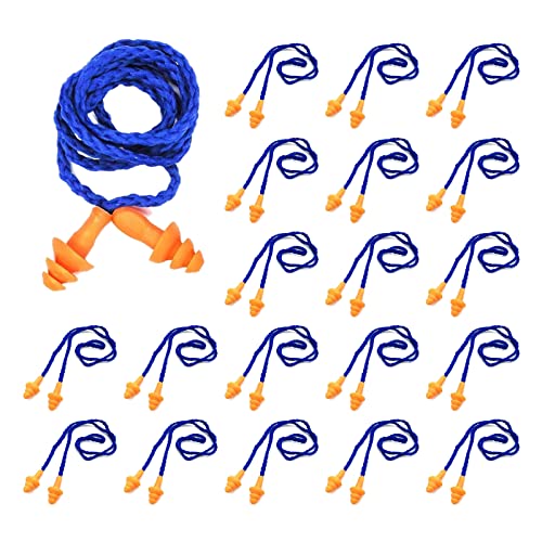 TSHAOUN 20 pares de tapones para los oídos con cable, tapones de silicona reutilizables para cancelación de ruido y protección auditiva (naranja)
