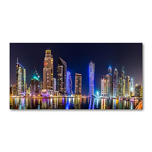 Tulup Impresión en Vidrio - 100x50cm - Cuadro Pintura en Vidrio - Cuadro en Vidrio Cristal Impresiones - Paisaje - Multicolor - Dubai de Noche