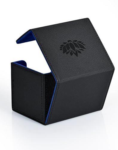 UAONO Caja de cartas para cartas MTG, funda grande para más de 120 cartas con funda, caja de mazo Magic Commander con 2 divisores compatible con todas las cartas coleccionables (negro y azul, loto)