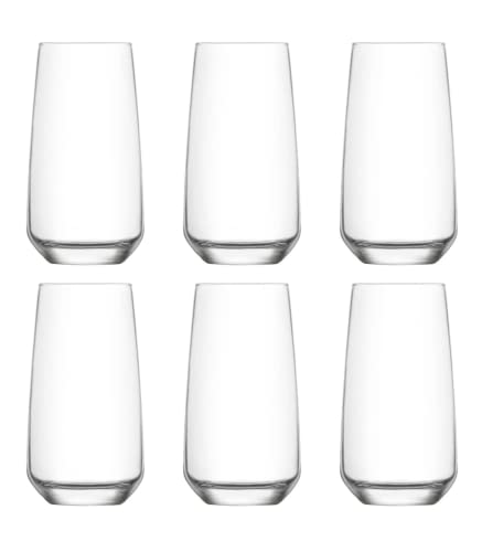 UNISHOP Set de 6 Vasos Altos, Vasos de Cristal Transparentes de 48cl, Aptos para Lavavajillas