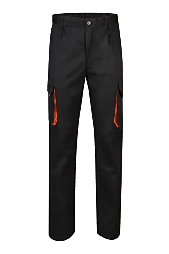 Velilla 103004, Pantalón bicolor multibolsillos, color negro y naranja, Talla 38