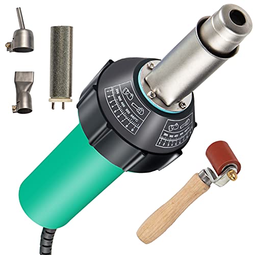 VEVOR Kit de Soldadura de Aire Caliente de Plástico 1600W 50Hz Pistola de Calor de Soldadura de Vinilo 4 Piezas 40-600 °C de Aire Caliente PVC Cable 3m con 2 Boquillas Reemplazadas para Pisos, Verde