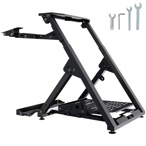 VEVOR Soporte Plegable para Volante de Carreras Base Universal Ajustable en Altura Compatible con Volante para Pedal de Carreras Logitech y Thrustmaster Marco de Acero Q235A Ángulo de Pedal de 0°-15°