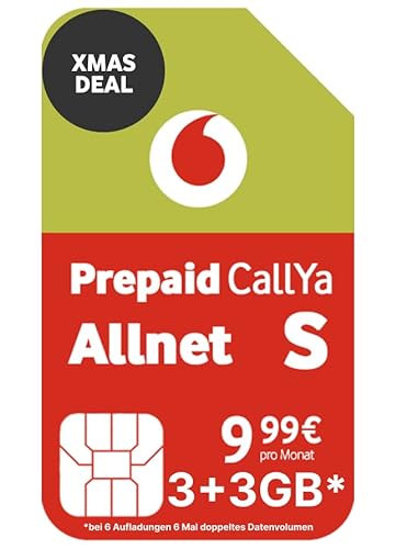 Vodafone Prepaid CallYa Allnet S | Ahora 3 GB de Volumen de Datos | Red 5G | Tarjeta SIM sin Contrato | 10 Euros de crédito | Teléfono y SMS Plano