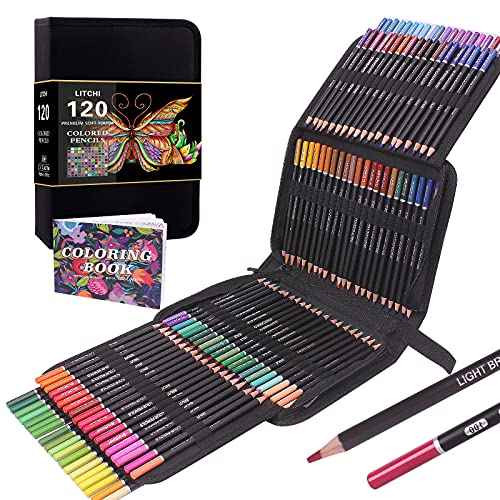 Vozuna 120 lápices de colores con cremallera perfectos para dibujo, boceto, sombreado y coloración, lápices vibrantes de colores para adultos y artistas profesionales