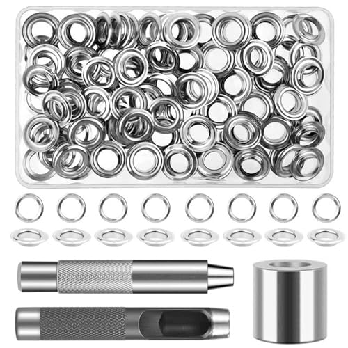 vvhippo 120 Piezas Ojales Metalicos 12mm Kit de Ojetes Metalicos Inoxidable, Herramienta de Montaje de Arandela con Caja de Almacenamiento, Kit de Ojetes ara Tela, Lonas, Cortinas y Manualidades