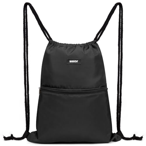 WANDF Mochila Cuerdas Bolsa de Cuerdas Mochila Gimnasio Bolsa Deporte Bolsa de Gimnasio Mochila con cordón para Mujer Hombre(A-Negro)