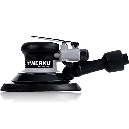 Werku WK500290, Lijadora Circular Rotorbital Neumática, Calidad Profesional, Disco 150 mm, Órbita 5 mm, Incluye Manguera Aspiración