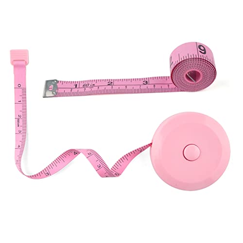 WINTAPE Cinta métrica para el cuerpo, cinta métrica suave para coser tela, cinta métrica de doble cara retráctil rosa de 150 cm (2 unidades)